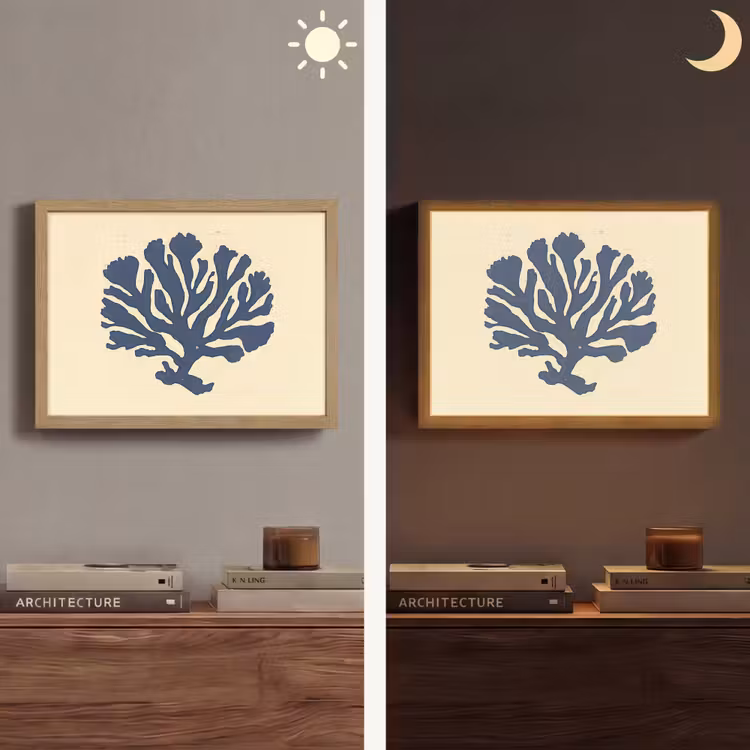 Blauw koraal - Vertakkingen - Beige Light Box met batterij (Wandlamp) middel -sfeer3