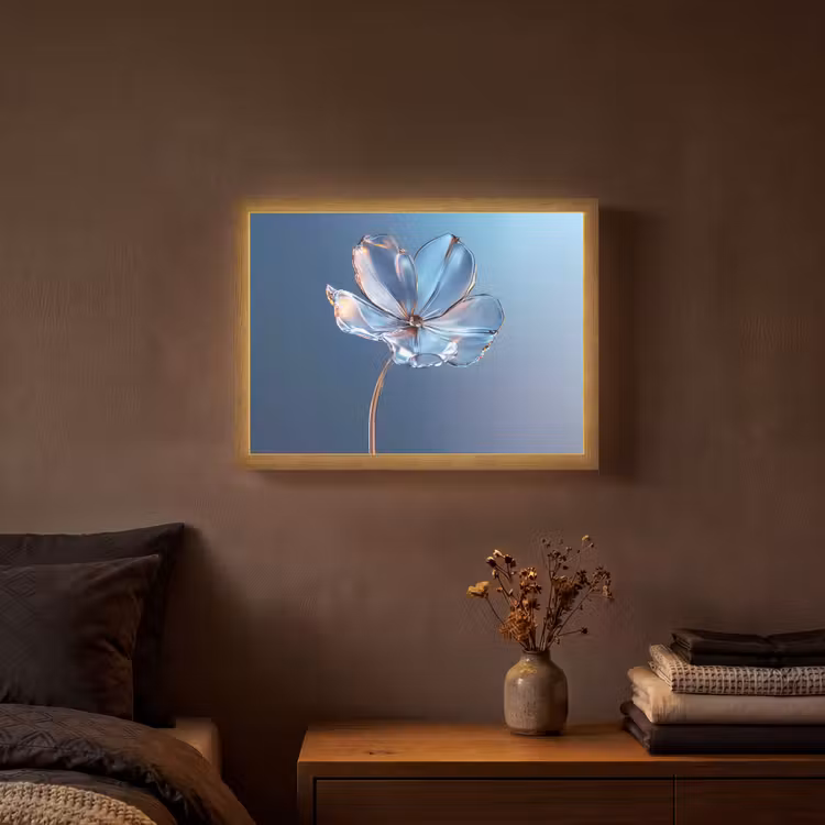 Blauw - Bloem - Glazen - Sierlijk Light Box met batterij (Wandlamp) middel -sfeer4