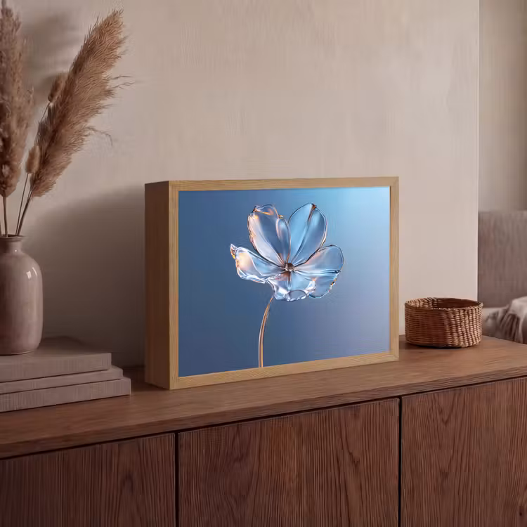 Blauw - Bloem - Glazen - Sierlijk Light Box met batterij (Wandlamp) middel -sfeer2