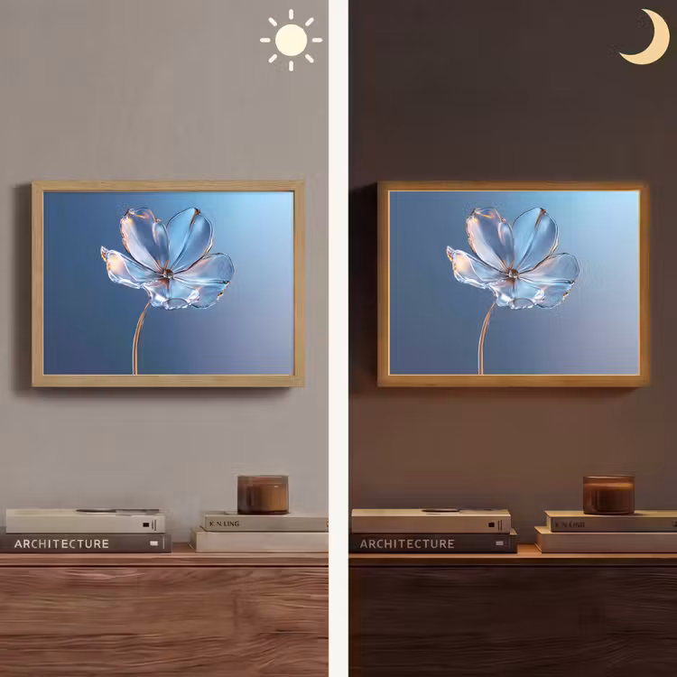 Blauw - Bloem - Glazen - Sierlijk Light Box met batterij (Wandlamp) middel -sfeer3
