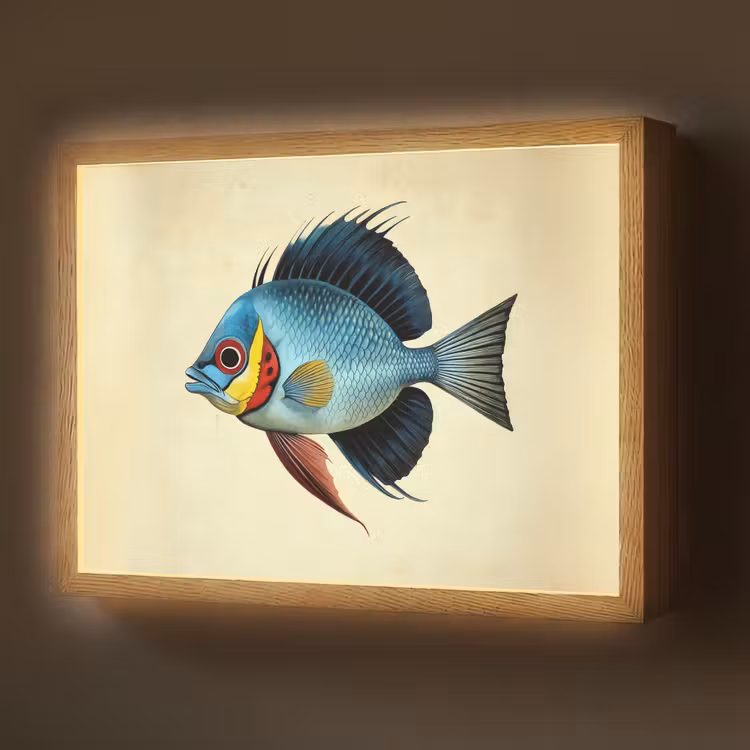 Blauw - Kieuwen - Vis - Illustratie Light Box met batterij (Wandlamp) middel -z3d_website
