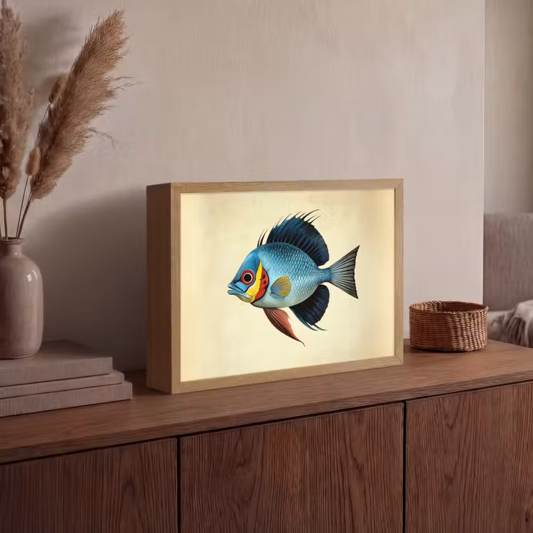 Blauw - Kieuwen - Vis - Illustratie Light Box met batterij (Wandlamp) middel -sfeer2