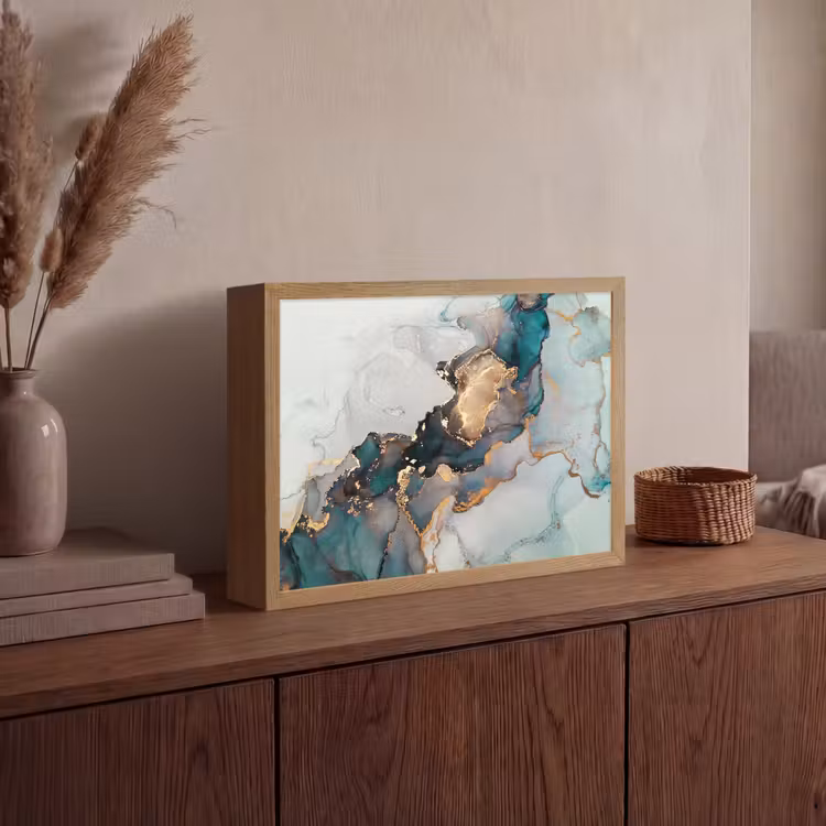 Blauw - Marmer - Goud Light Box met batterij (Wandlamp) middel -sfeer2