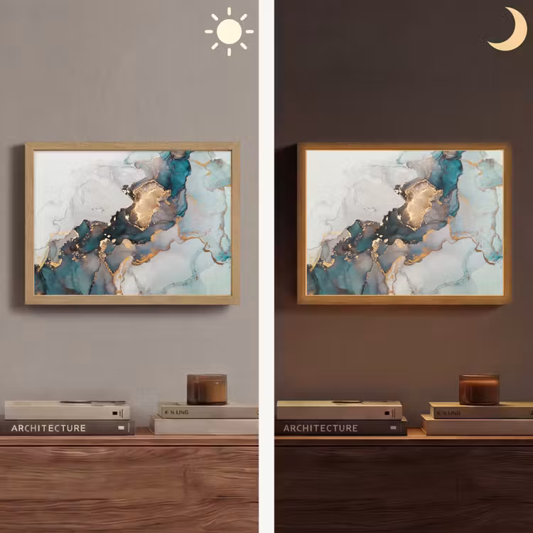 Blauw - Marmer - Goud Light Box met batterij (Wandlamp) middel -sfeer3