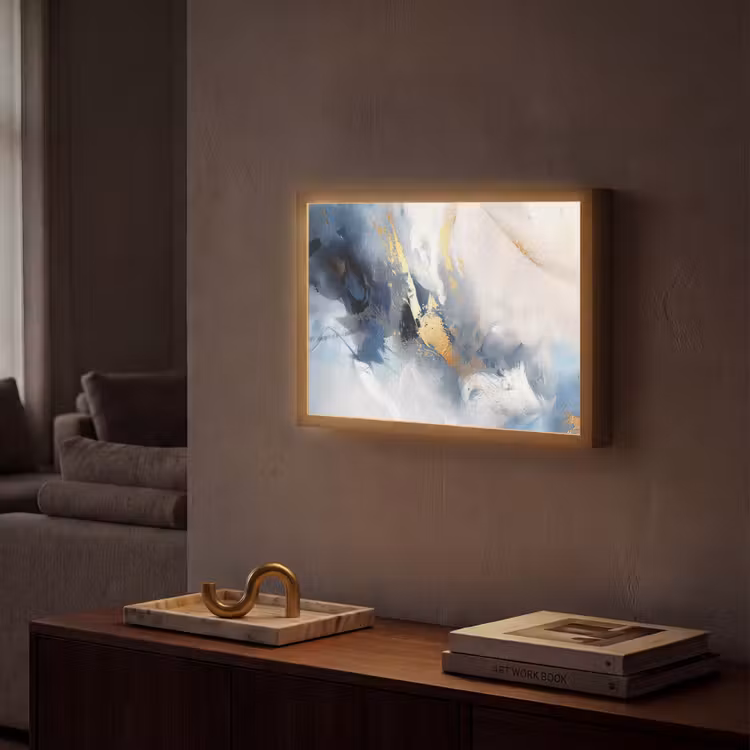Blauw - Modern - Marmer - Abstract - Goud Light Box met batterij (Wandlamp) middel -sfeer1