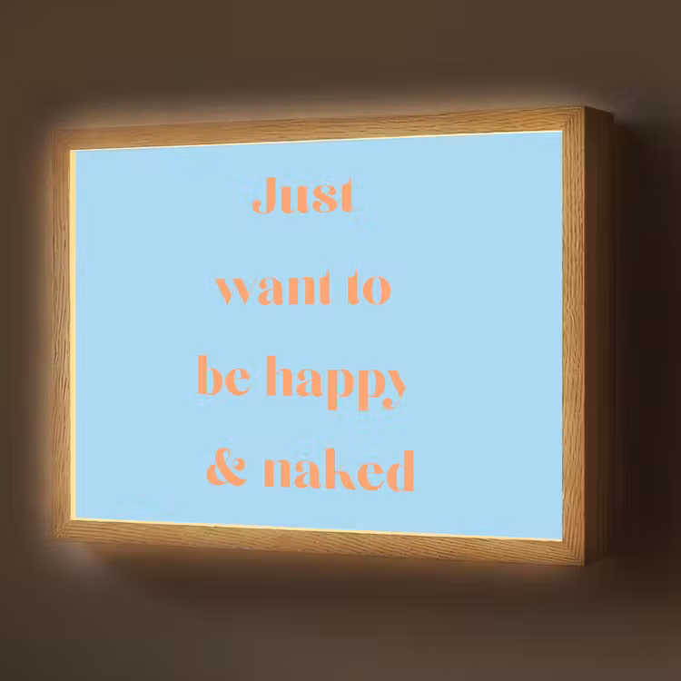 Blauw - Oranje - Just want to be happy & naked Light Box met batterij (Wandlamp) middel -z3d_website