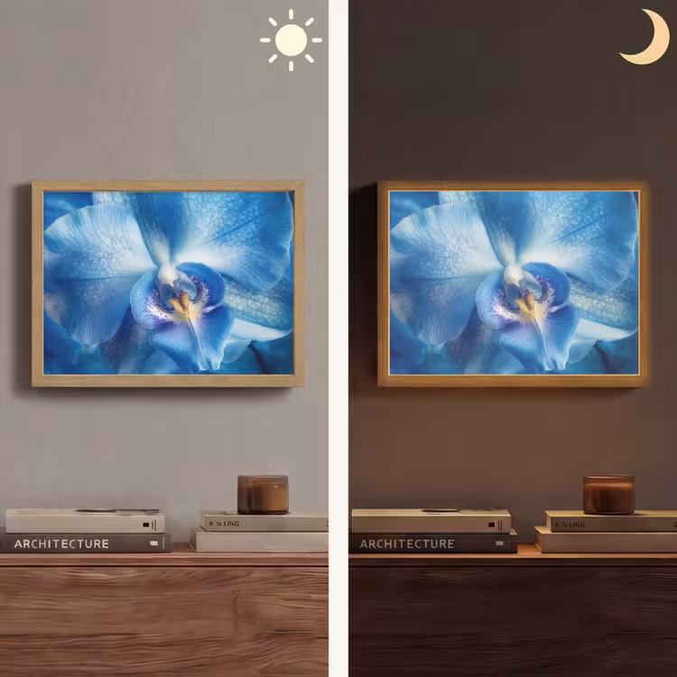 Blauw - Orchidee - Elegeant Light Box met batterij (Wandlamp) middel -sfeer3