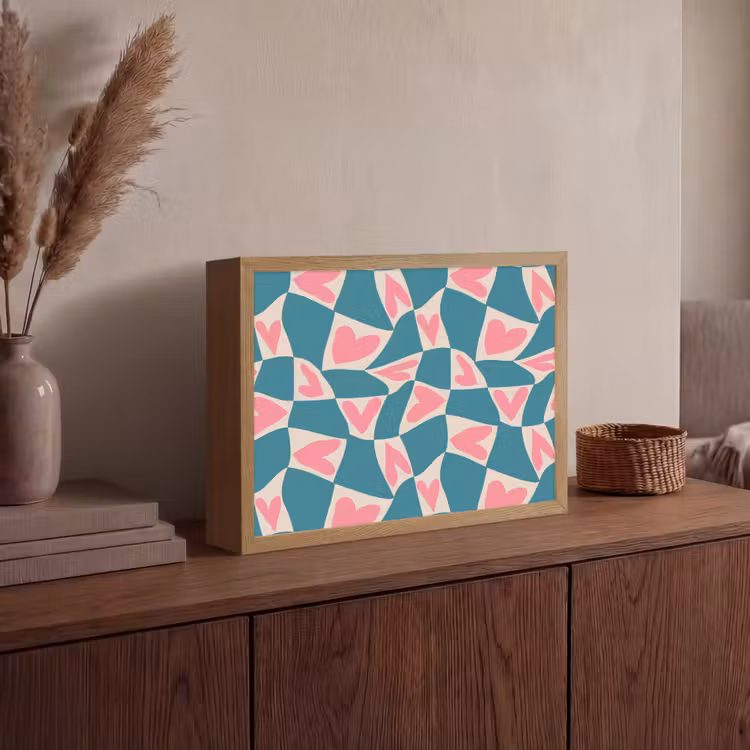 Blauw - Vlakken - Patroon - Hartjes Light Box met batterij (Wandlamp) middel 907 -sfeer2