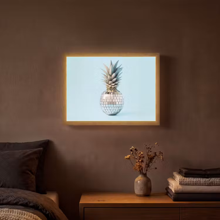 Blauw - Ananas - Disco - Discobal Light Box met batterij (Wandlamp) middel -sfeer4