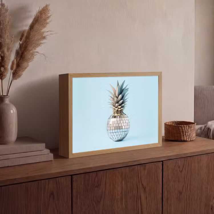 Blauw - Ananas - Disco - Discobal Light Box met batterij (Wandlamp) middel -sfeer2