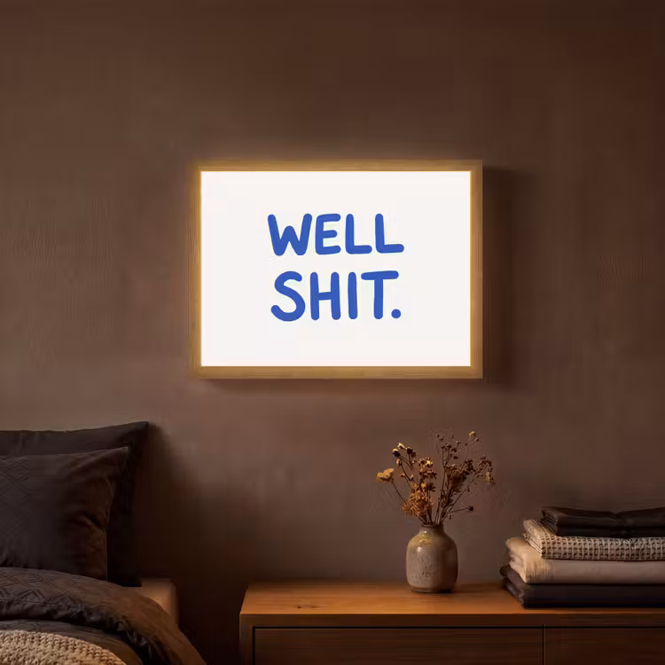 Blauw - Quote - Wit Light Box met batterij (Wandlamp) middel -sfeer4