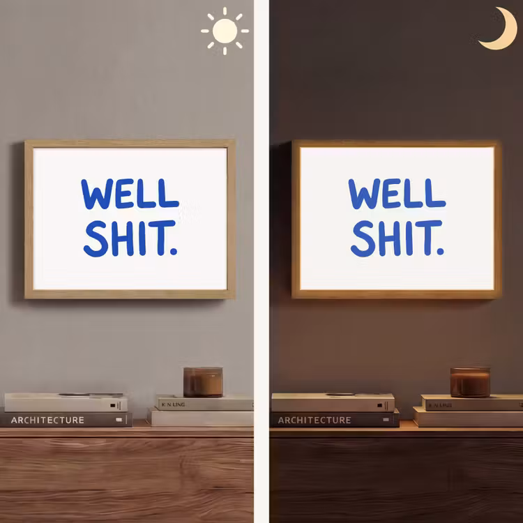 Blauw - Quote - Wit Light Box met batterij (Wandlamp) middel -sfeer3