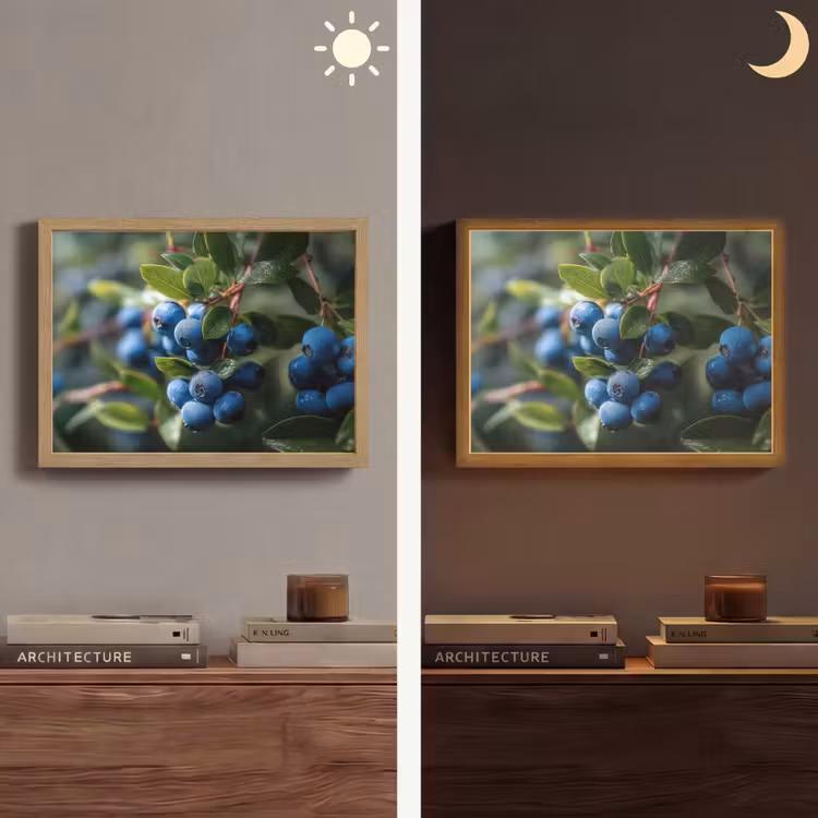 Blauwe bessen - Dauwdruppels - Natuurlijk licht Light Box met batterij (Wandlamp) middel -sfeer3