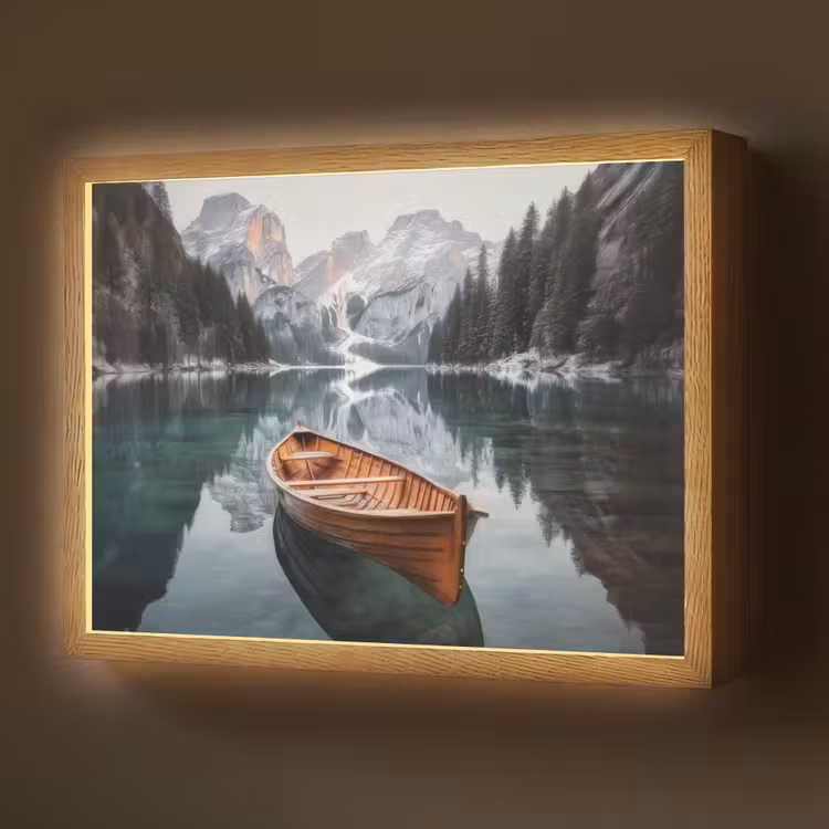 Boot - Bergen - Natuur - Water Light Box met batterij (Wandlamp) middel -z3d_website