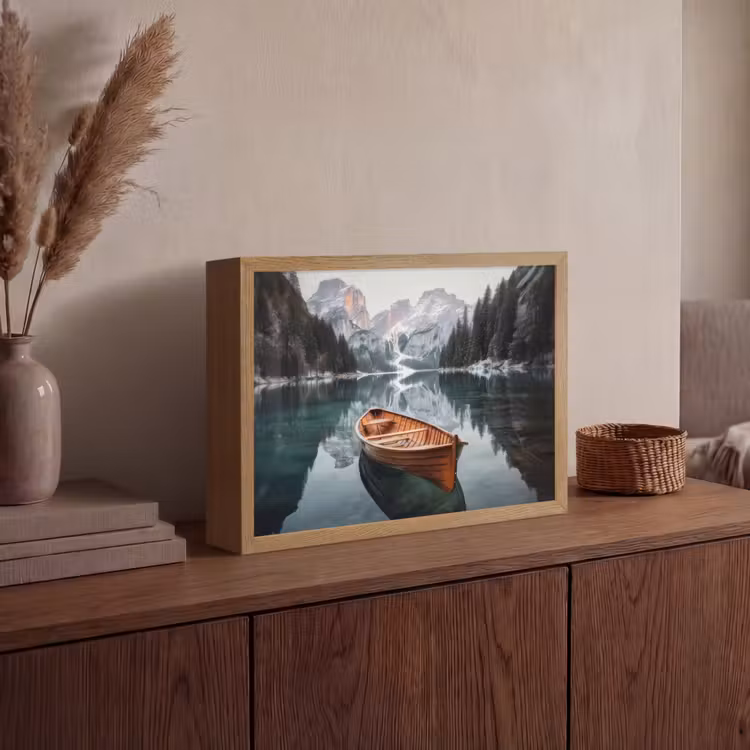 Boot - Bergen - Natuur - Water Light Box met batterij (Wandlamp) middel -sfeer2