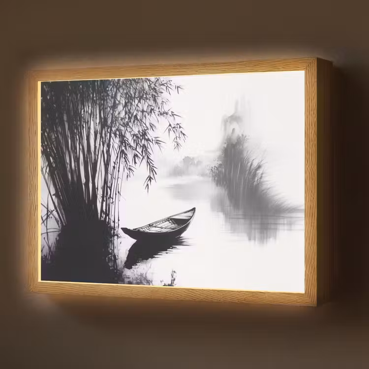 Boot - Rivier - Bamboe - Wit Light Box met batterij (Wandlamp) middel -z3d_website