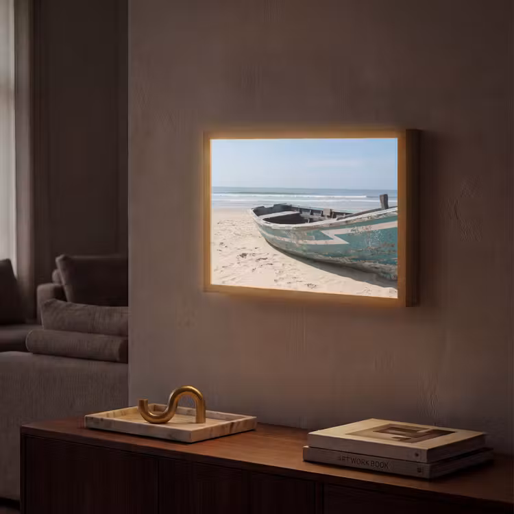 Boot - Zandstrand - Zee Light Box met batterij (Wandlamp) middel -sfeer1
