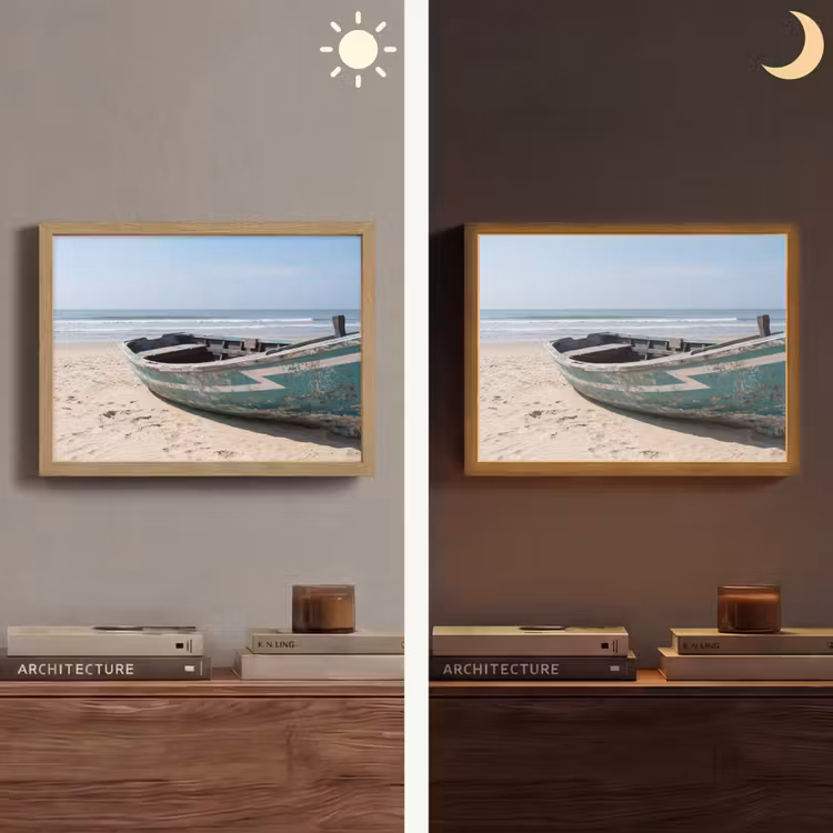Boot - Zandstrand - Zee Light Box met batterij (Wandlamp) middel -sfeer3