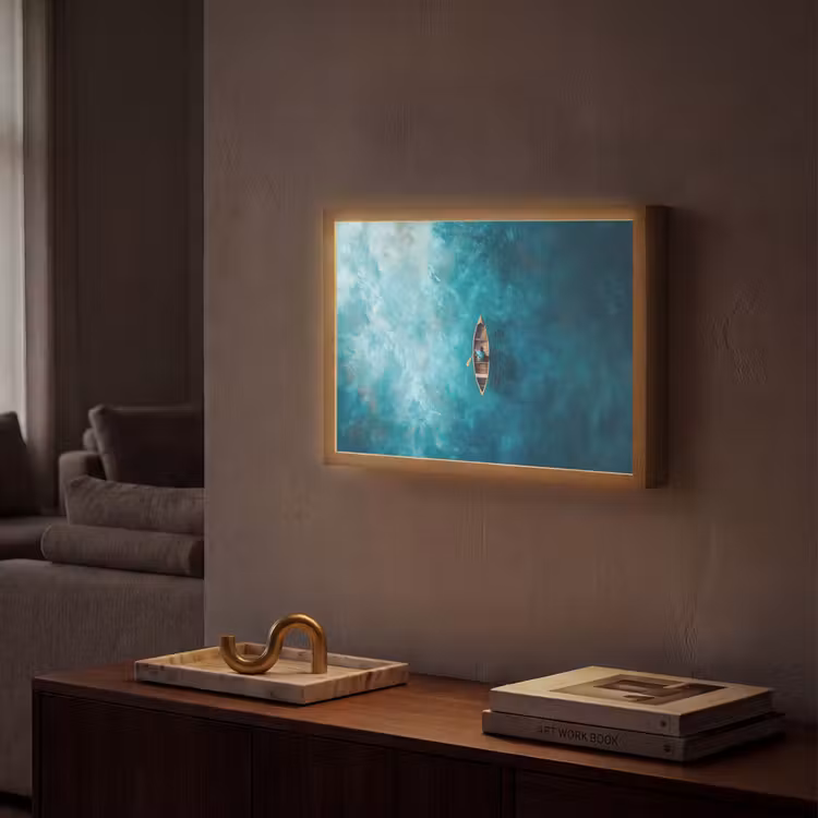 Bootje - Water - Blauw Light Box met batterij (Wandlamp) middel -sfeer1