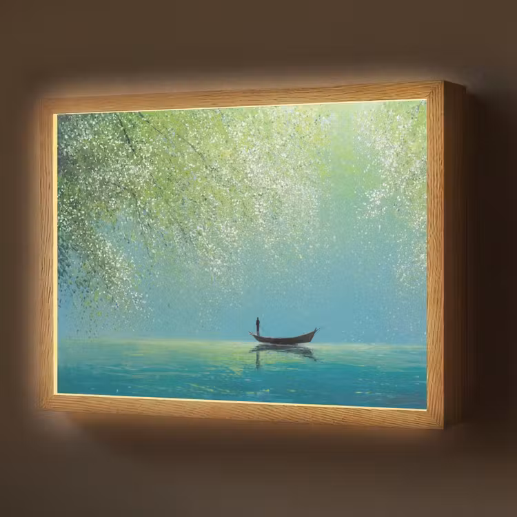 Bootje - Water - Bladeren - Bloesems Light Box met batterij (Wandlamp) middel -z3d_website