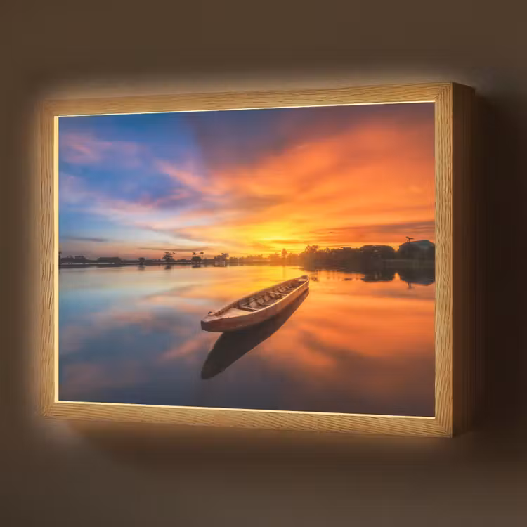 Boot - Water - Zonsondergang - Oranje - Water Light Box met batterij (Wandlamp) middel -z3d_website