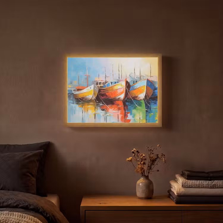 Boten - Kunst - Kleuren - Schilderij Light Box met batterij (Wandlamp) middel -sfeer4