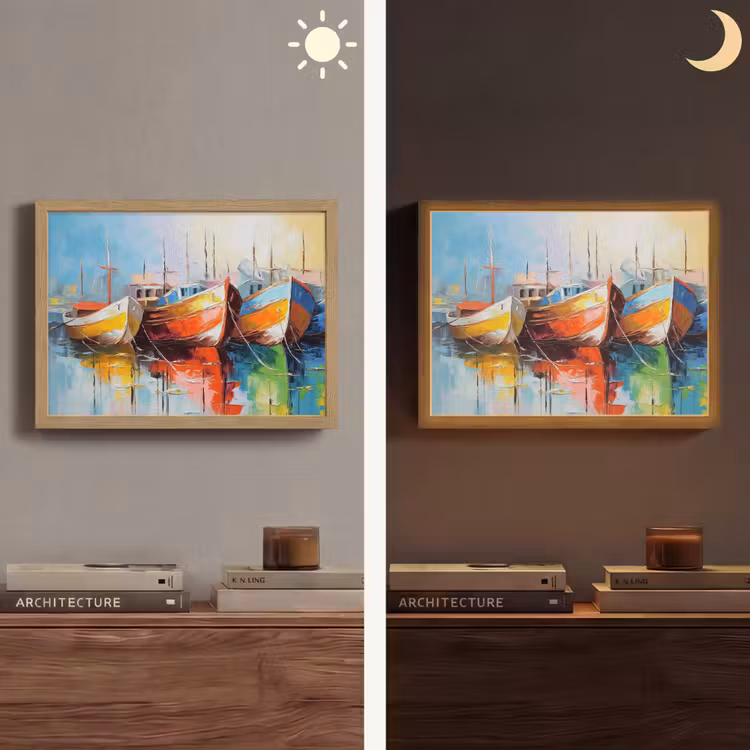 Boten - Kunst - Kleuren - Schilderij Light Box met batterij (Wandlamp) middel -sfeer3