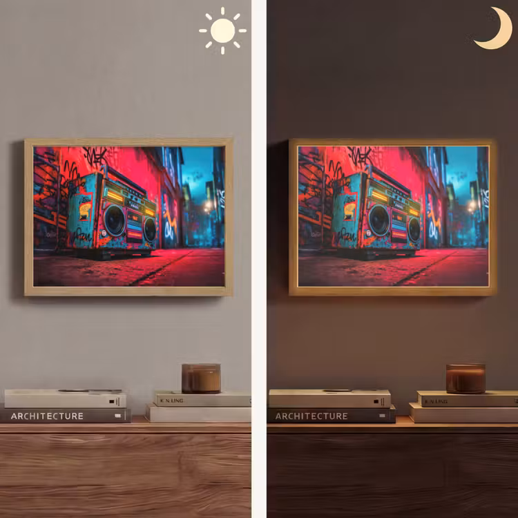 Boombox - Rood - Graffiti - Neon Light Box met batterij (Wandlamp) middel -sfeer3