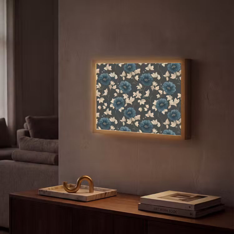 Botanisch - Bloemen - Blauw Light Box met batterij (Wandlamp) middel 907 -sfeer1