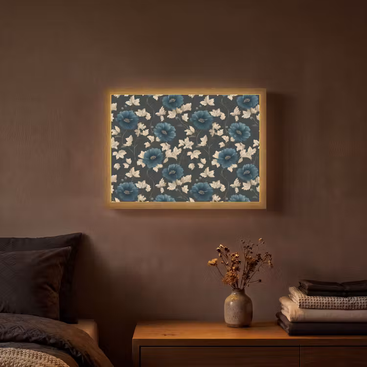 Botanisch - Bloemen - Blauw Light Box met batterij (Wandlamp) middel 907 -sfeer4