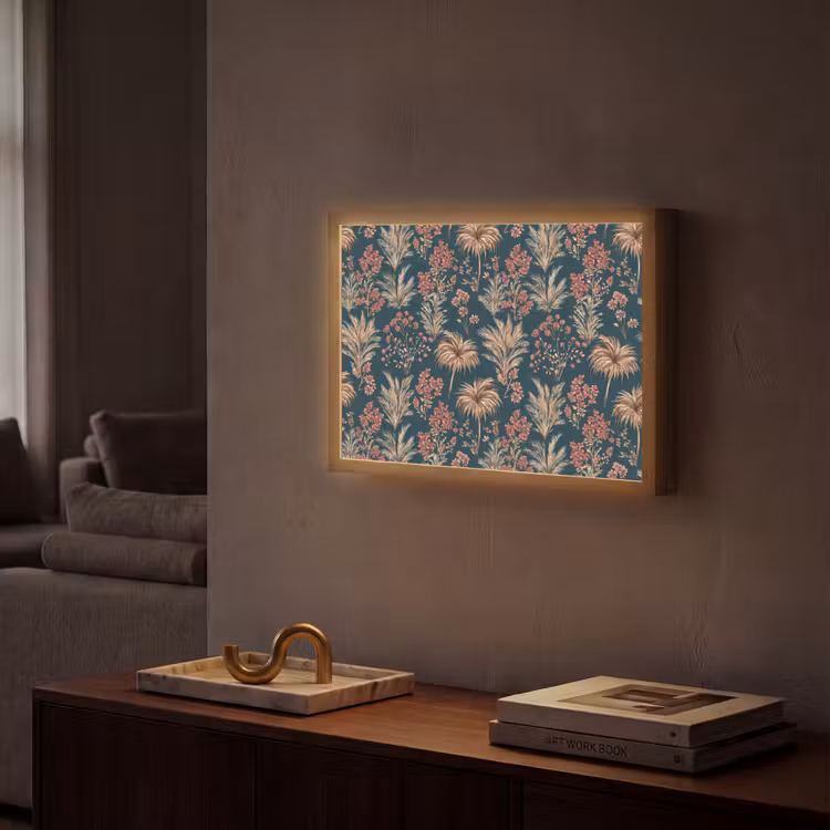 Botanisch - Patroon - Blauw Light Box met batterij (Wandlamp) middel 907 -sfeer1
