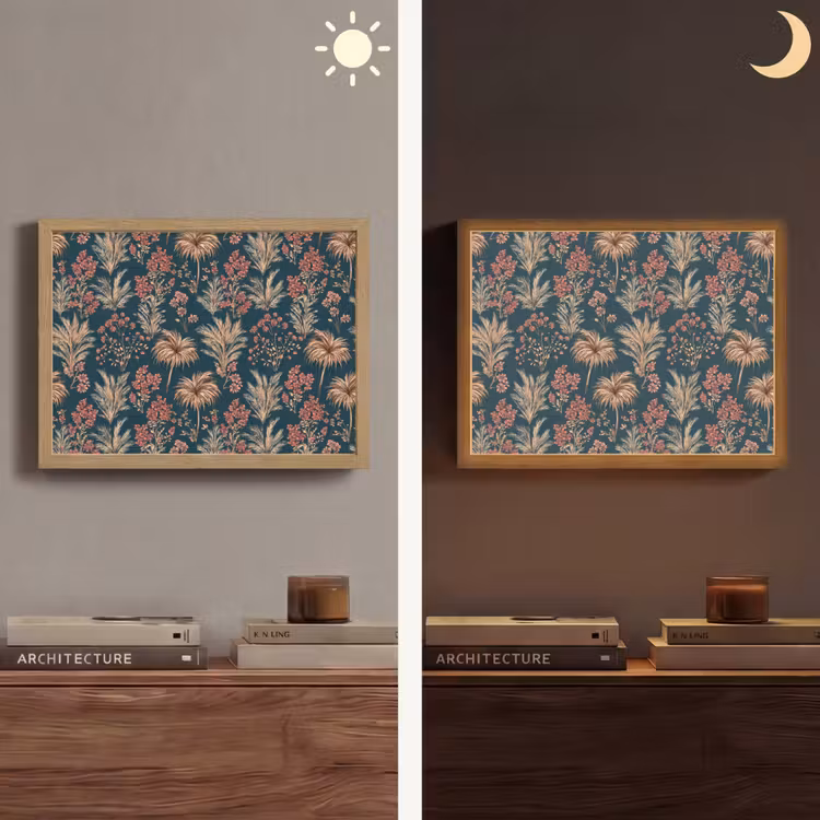 Botanisch - Patroon - Blauw Light Box met batterij (Wandlamp) middel 907 -sfeer3
