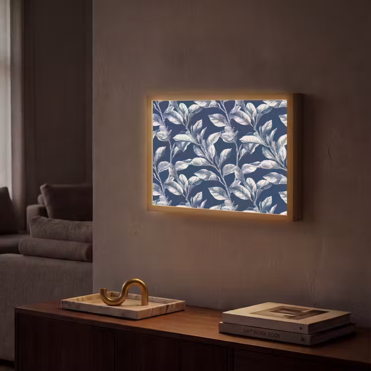 Botanisch - Patroon - Blauw Light Box met batterij (Wandlamp) middel 907 -sfeer1