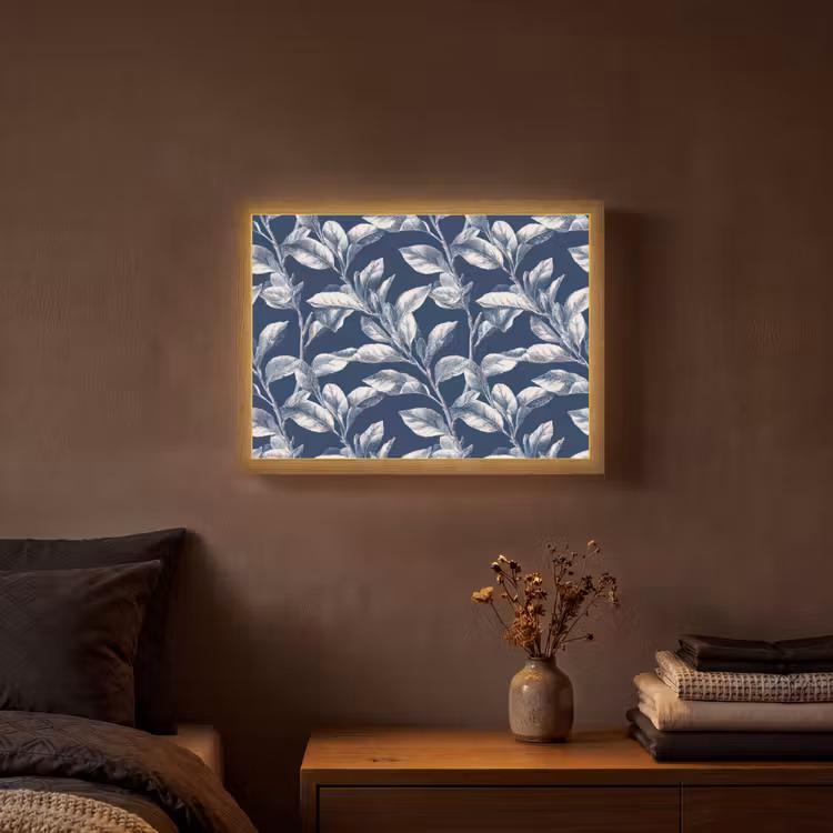Botanisch - Patroon - Blauw Light Box met batterij (Wandlamp) middel 907 -sfeer4