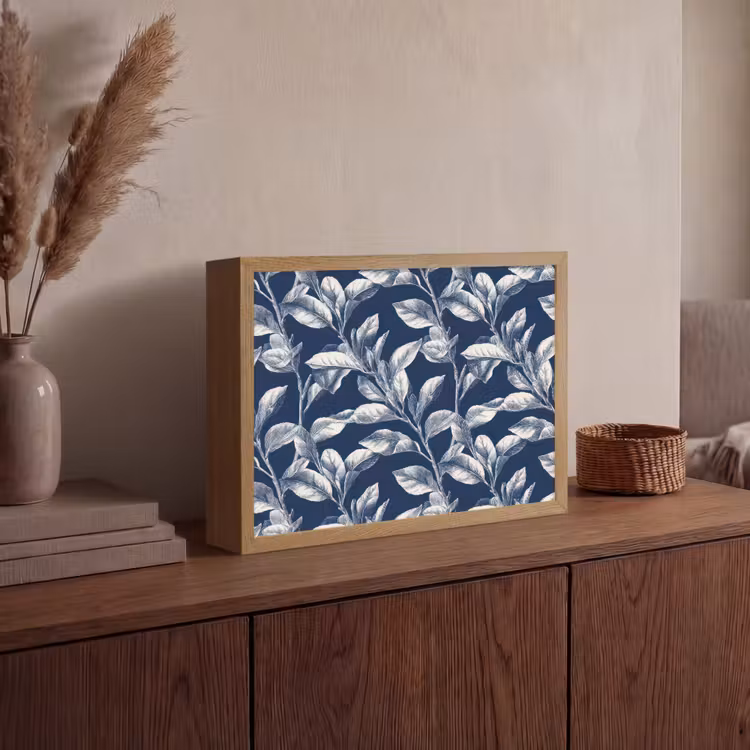 Botanisch - Patroon - Blauw Light Box met batterij (Wandlamp) middel 907 -sfeer2