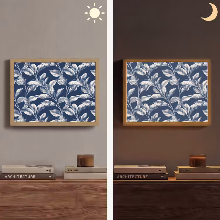 Botanisch - Patroon - Blauw Light Box met batterij (Wandlamp) middel 907 -sfeer3