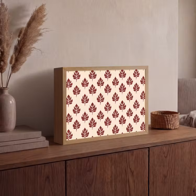 Botanisch - Patroon - Bordeaux Light Box met batterij (Wandlamp) middel 907 -sfeer2