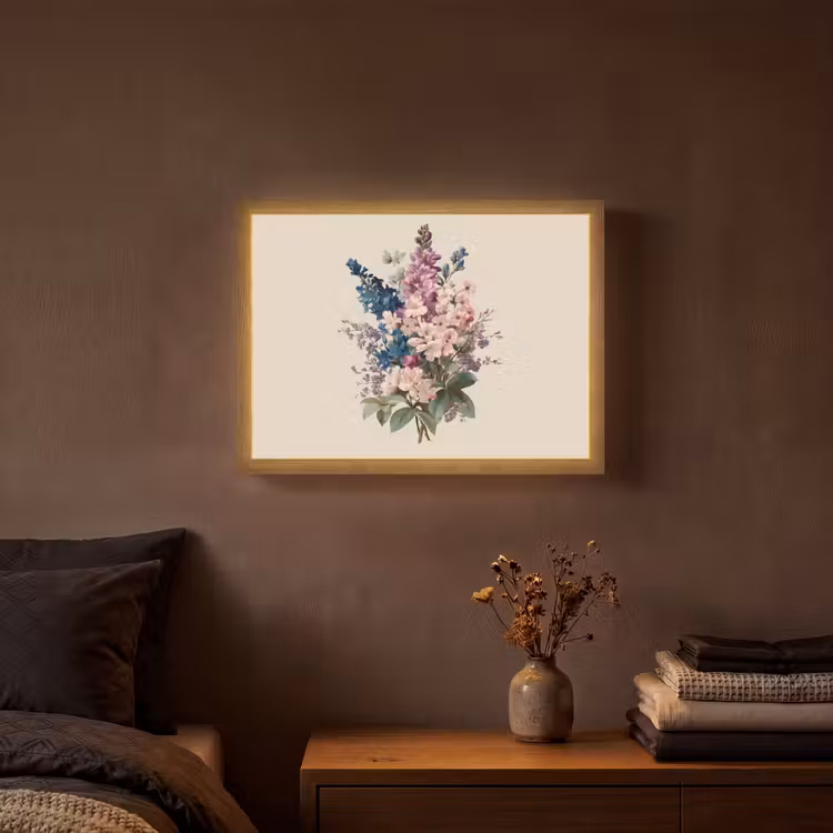 Boeket - Beige - Harmonieus - Subtiel Light Box met batterij (Wandlamp) middel -sfeer4