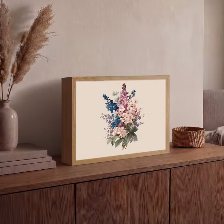 Boeket - Beige - Harmonieus - Subtiel Light Box met batterij (Wandlamp) middel -sfeer2