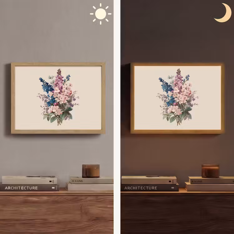 Boeket - Beige - Harmonieus - Subtiel Light Box met batterij (Wandlamp) middel -sfeer3