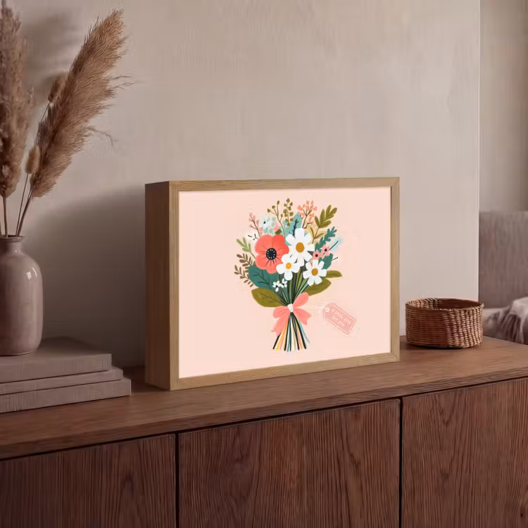 Boeket - Strikje - Kaartje - Quote Light Box met batterij (Wandlamp) middel -sfeer2