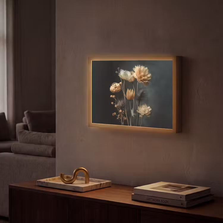 Boeket - Bloemen - Licht - Zwart Light Box met batterij (Wandlamp) middel -sfeer1