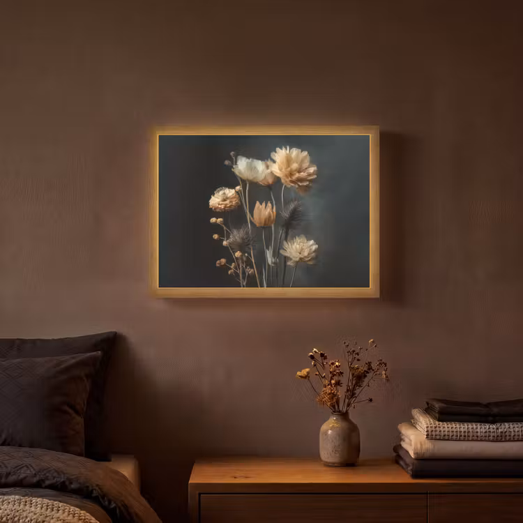 Boeket - Bloemen - Licht - Zwart Light Box met batterij (Wandlamp) middel -sfeer4