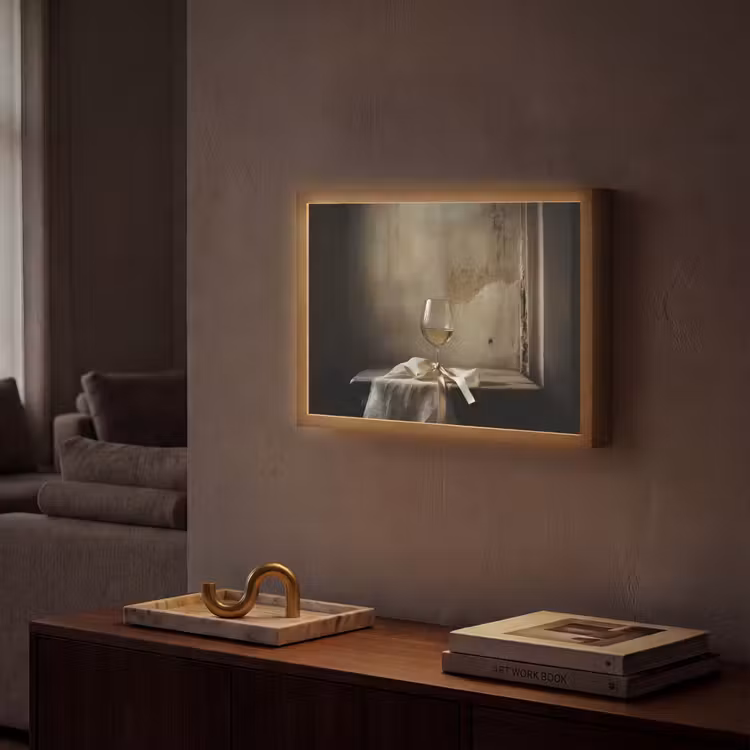 Strik - Beige - Witte - Wijn Light Box met batterij (Wandlamp) middel -sfeer1