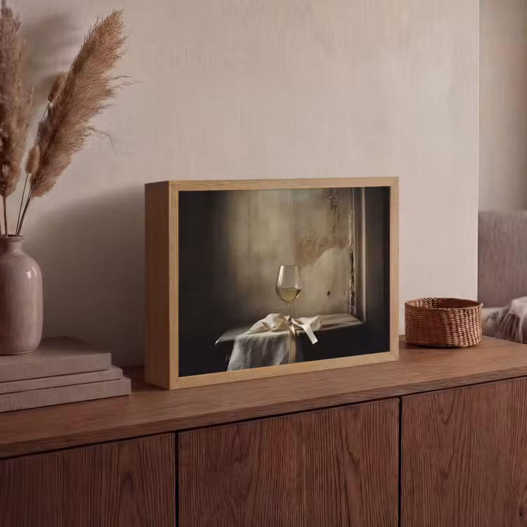 Strik - Beige - Witte - Wijn Light Box met batterij (Wandlamp) middel -sfeer2