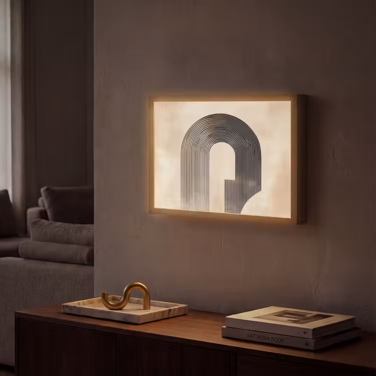 Boog - Strepen - Minimalistisch - Zwart Light Box met batterij (Wandlamp) middel -sfeer1