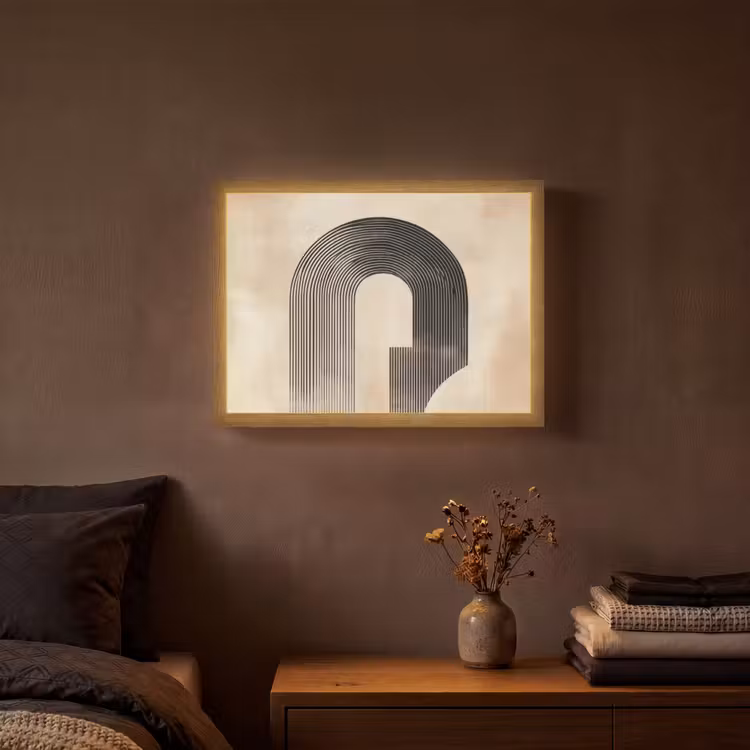 Boog - Strepen - Minimalistisch - Zwart Light Box met batterij (Wandlamp) middel -sfeer4