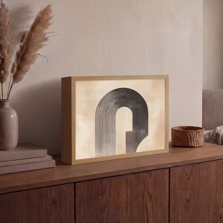 Boog - Strepen - Minimalistisch - Zwart Light Box met batterij (Wandlamp) middel -sfeer2