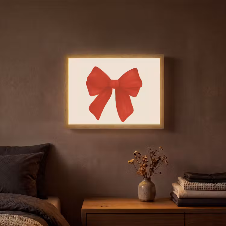 Strik - Symmetrisch - Rood - Lint Light Box met batterij (Wandlamp) middel -sfeer4