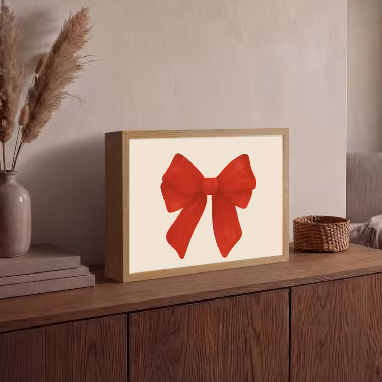 Strik - Symmetrisch - Rood - Lint Light Box met batterij (Wandlamp) middel -sfeer2